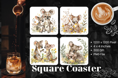 Koala Bear Square Coasters Accessories Keychain Watercolor Product Image 1