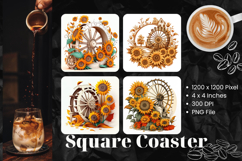 Sunflower Square Coasters Accessories Keychain Sublimation11 Product Image 1