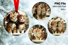 Cute Christmas Ornament Round Santa Cat Decorate Sublimation Product Image 1