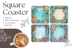 Flower Coasters Square Accessories Keychain Sublimation_12 Product Image 1