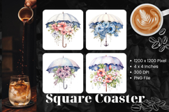 Umbrella Flower Square Coasters Floral Keychain Accessories Product Image 1