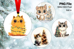 Cute Christmas Ornament Round Santa Cat Decorate Sublimation Product Image 1
