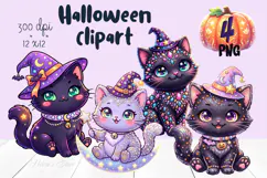 Cute Halloween clipart | Kawaii black cat sublimation design Product Image 1