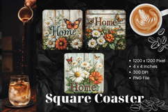 Butterfly Flower Coasters Square Accessories Sublimation_2 Product Image 1