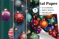 Christmas Ball Ornament Digital Paper Background Wallpaper Product Image 1