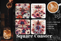 Dragonfly Flower Coasters Square Accessories Sublimation_2 Product Image 1