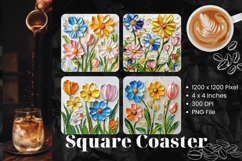 Flower Coasters Square Accessories Keychain Sublimation_2 Product Image 1