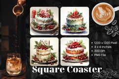 Cake Square Coasters Happy Birthday Accessories Keychain Product Image 1