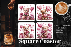 Cute Bear Square Coasters Accessories Watercolor Keychain_2 Product Image 1