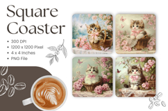 Cute Cat Square Coasters Accessories Valentine Cat Heart_2 Product Image 1