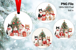 Cute Christmas Ornament Round Santa Cat Decorate Sublimation Product Image 1