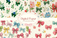Bow Ribbon Background Bow Digital Paper Pattern Wallpaper_28 Product Image 1