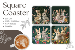 Easter Bunny Square Coasters Accessories Rabbit Keychain Product Image 1