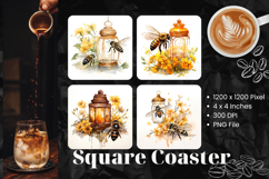 Honey Bee flower Square Coasters Accessories Keychain Product Image 1