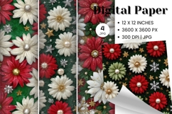 Christmas Flower Pattern Background Wallpaper Digital Paper Product Image 1