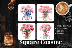 Flower Coasters Square Accessories Keychain Sublimation_3 Product Image 1