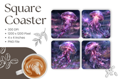 Jellyfish Square Coasters Sea Keychain Ocean Sublimation Product Image 1