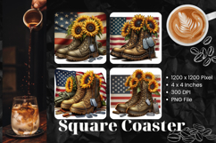 Patriotic Sunflower Square Coasters USA Flag Boots Keychain Product Image 1