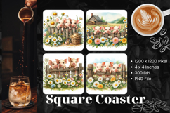 Pig Flower Square Coasters Accessories Keychain Farm Animal Product Image 1