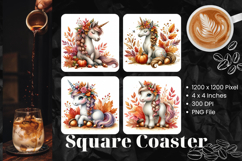Cute Unicorn Square Coasters Accessories Pumpkin Keychain Product Image 1