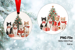 Cute Christmas Ornament Round Santa Cat Decorate Sublimation Product Image 1