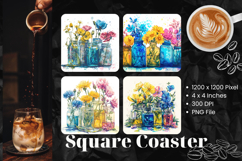 Flower Coasters Square Accessories Keychain Sublimation_4 Product Image 1