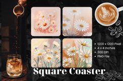 Flower Coasters Square Accessories Keychain Sublimation_5 Product Image 1