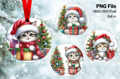 Cute Christmas Ornament Round Santa Cat Decorate Sublimation Product Image 1