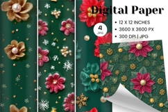 Christmas Flower Pattern Background Wallpaper Digital Paper Product Image 1