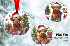 Highland Cows Christmas Tree Round Circle Decorate Ornament Product Image 1