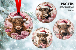 Highland Cows Christmas Tree Round Circle Decorate Ornament Product Image 1