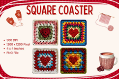 Heart Knit Square Coasters Crochet valentine's day Keychain Product Image 1