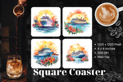 Cruise ship Square Coasters Sea Summer Keychain Ocean Sunset Product Image 1