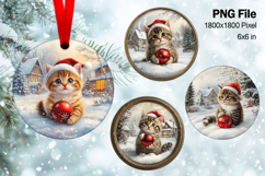 Cute Christmas Ornament Round Santa Cat Decorate Sublimation Product Image 1
