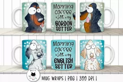 dog png wraps with english and gordon setter dogs shown on mugs