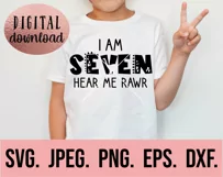 Dinosaur 7th Birthday Boy SVG - Seven Dinosaur Shirt Clipart Product Image 2