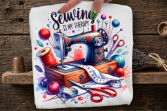 Sewing Is My Therapy PNG Vintage Sewing Machine Sublimation Product Image 1