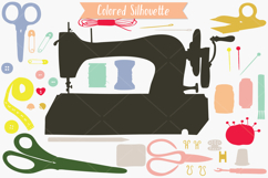 Color Sewing Doodles, Retro Singer Machine, Scissors, Button Product Image 3