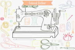 Color Sewing Doodles, Retro Singer Machine, Scissors, Button Product Image 4