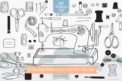 Sewing Doodles | Vintage Singer Machine, Scissors, Buttons Product Image 1