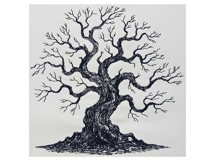 Artistic Twisted Oak Tree Sketch Embroidery Product Image 3