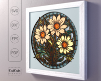 Flowers SVG Shadow Box Template, Art Nouveau Stained Glass Product Image 2