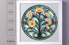 Flowers SVG Shadow Box Template, Art Nouveau Stained Glass Product Image 1