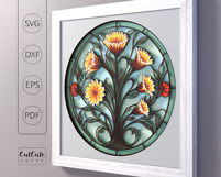 Flowers SVG Shadow Box Template, Art Nouveau Stained Glass Product Image 2