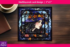 Stained glass halloween card, Witch Halloween stained glass Product Image 1