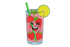 Happy Strawberry Cocktail Embroidery Design Product Image 1