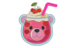 Cherry Bear Summer Drink Embroidery Design Product Image 1