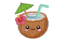 Kawaii Coconut Drink Embroidery Design Product Image 1