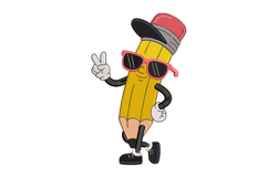 Cool Pencil With Sunglasses - Back to School Embroidery Product Image 1