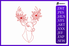 Line Art Christmas Deer Embroidery Designs For Machine Product Image 1